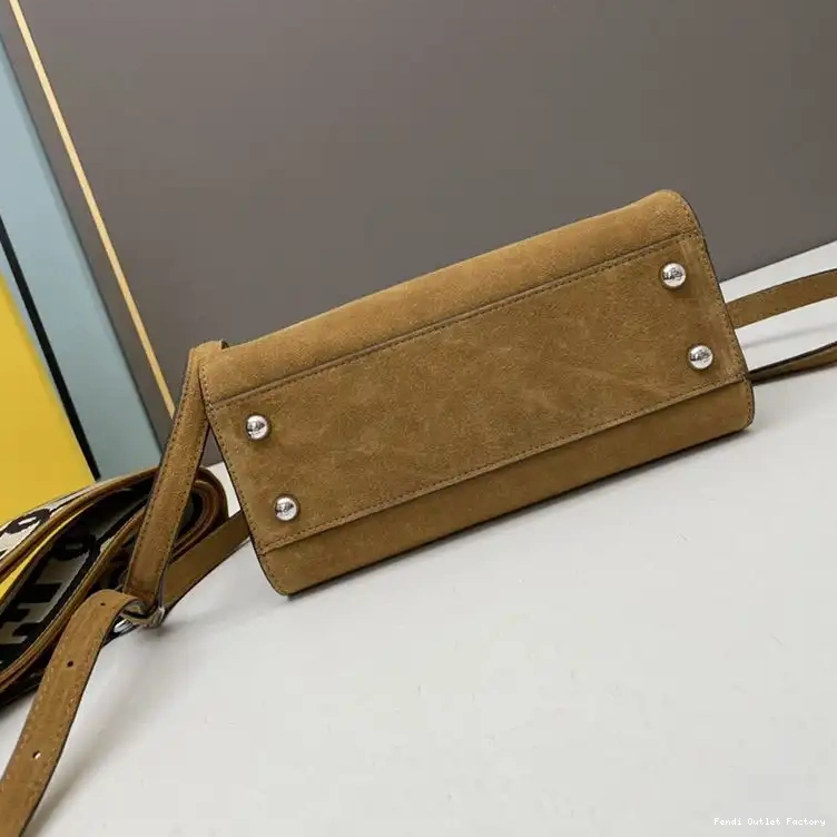 Affordable HOT Brown Suede Fendi Bag Iconic Stitching Peekaboo In Mini 0522